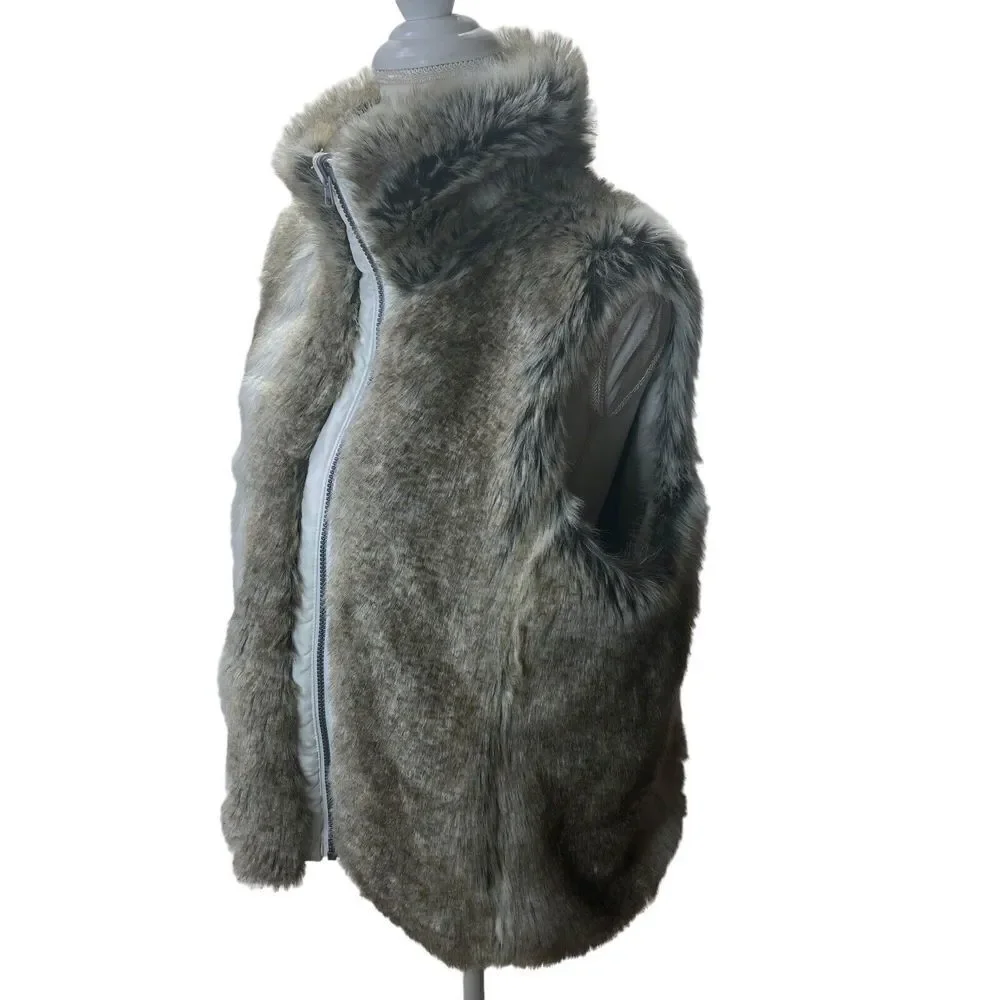 Weatherproof  Company Vest Womens‎ M Reversible Faux Fur & White Brown Animal